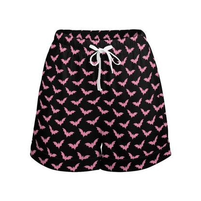 Halloween Lounge Shorts Pink Bat Pajama Bottoms Cute Spooky Drawstring Sleep Shorts
