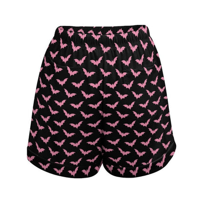 Halloween Lounge Shorts Pink Bat Pajama Bottoms Cute Spooky Drawstring Sleep Shorts