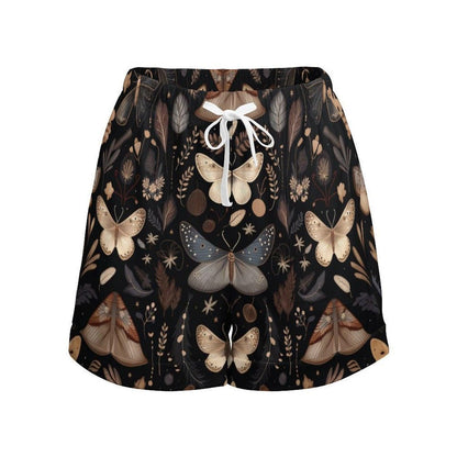 Celestial Moth Lounge Shorts, Dark Cottagecore Pajama Shorts, Witchy Sleepwear, Moon Star Print