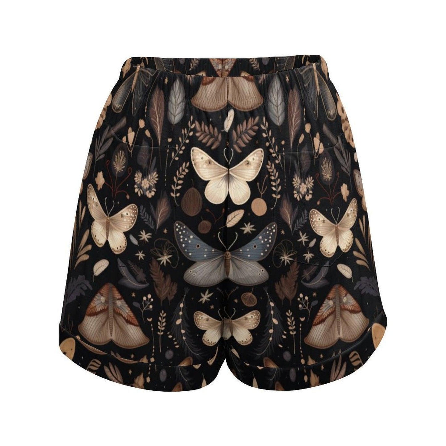 Celestial Moth Lounge Shorts, Dark Cottagecore Pajama Shorts, Witchy Sleepwear, Moon Star Print