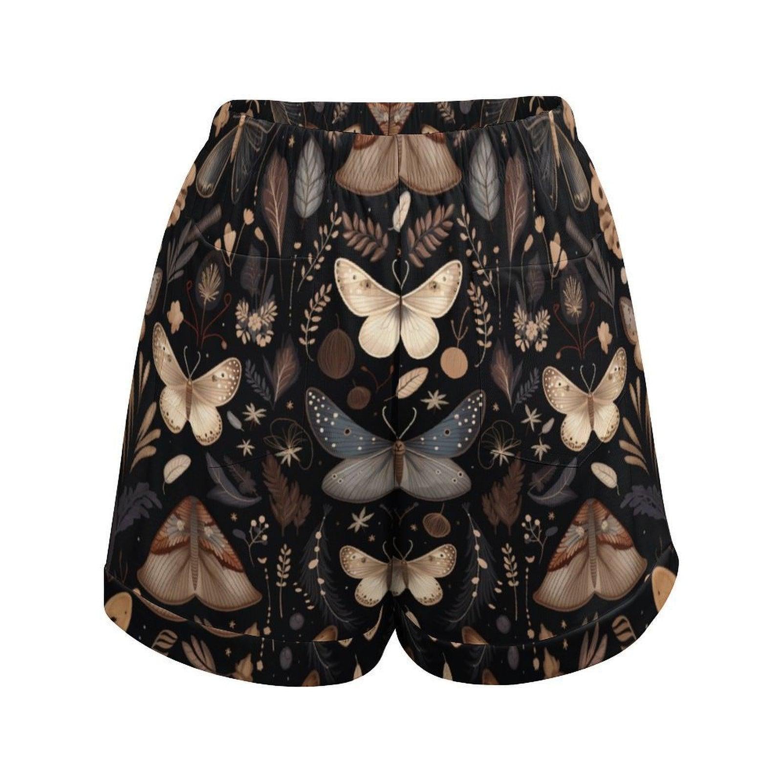 Celestial Moth Lounge Shorts, Dark Cottagecore Pajama Shorts, Witchy Sleepwear, Moon Star Print