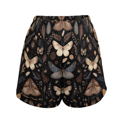 Celestial Moth Lounge Shorts, Dark Cottagecore Pajama Shorts, Witchy Sleepwear, Moon Star Print