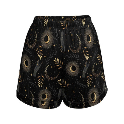 Celestial Lounge Shorts Sun Moon Drawstring Shorts Astrology Boho Summer Bottoms