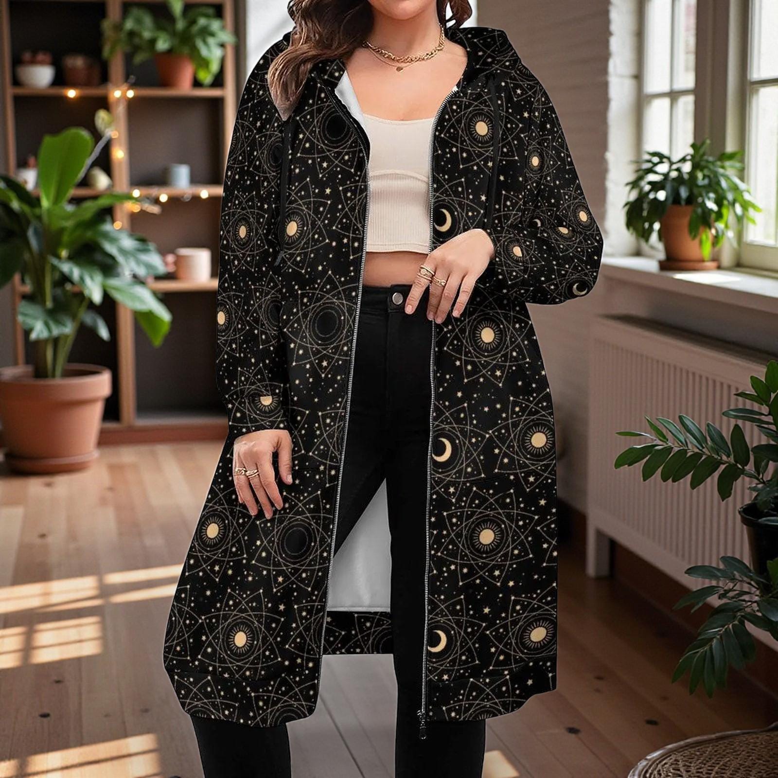 Constellation Print Hooded Coat Lightweight Women’s Jacket