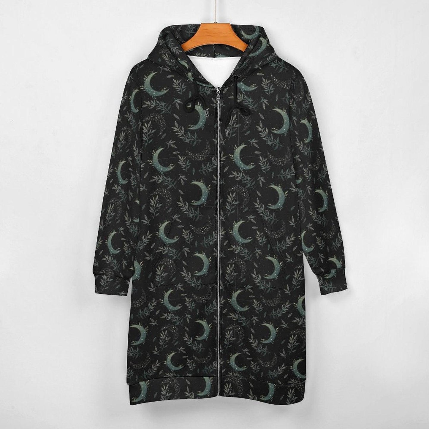 Moon and Stars Hooded Gothic Duster Cardigan with Celestial Print
