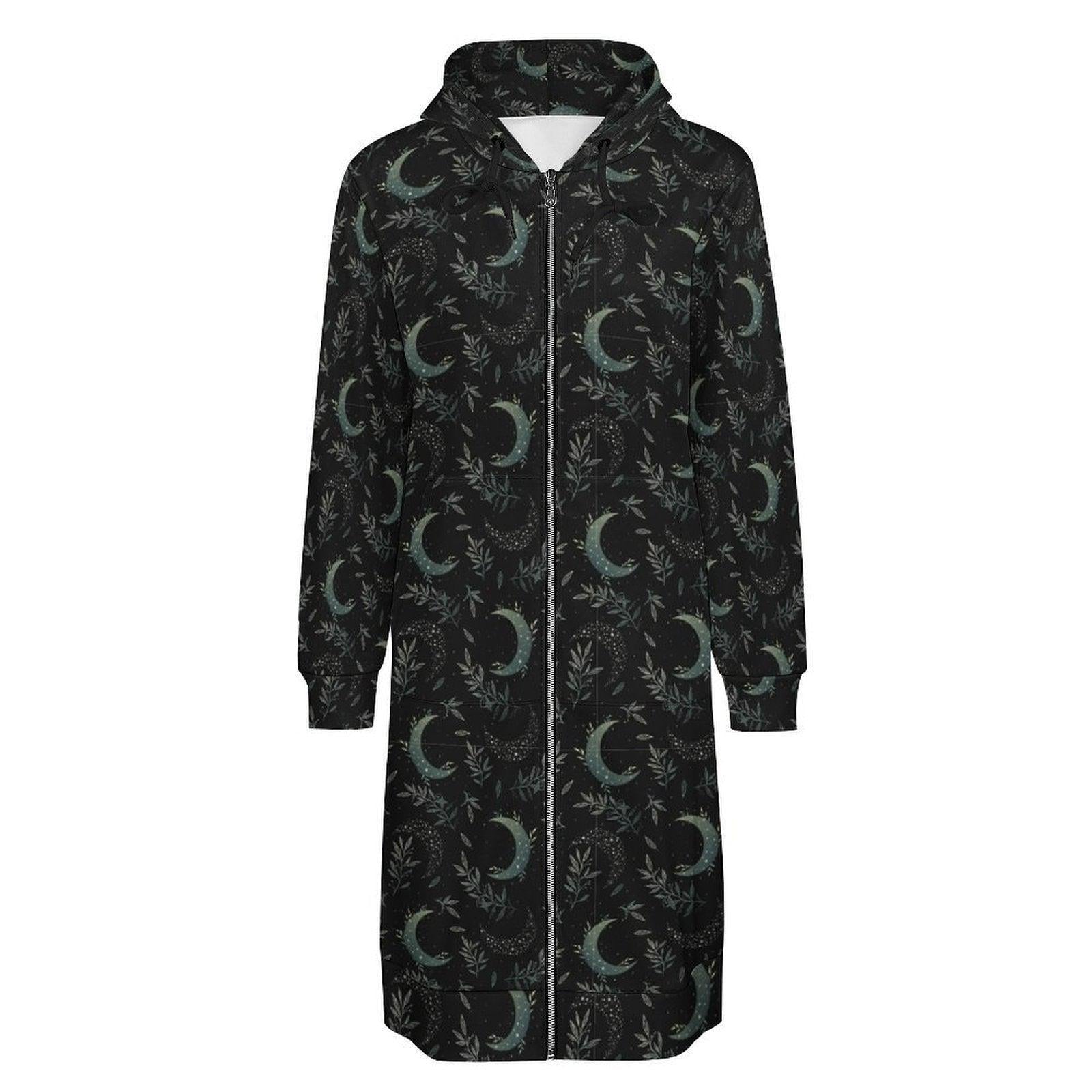 Moon and Stars Hooded Gothic Duster Cardigan with Celestial Print