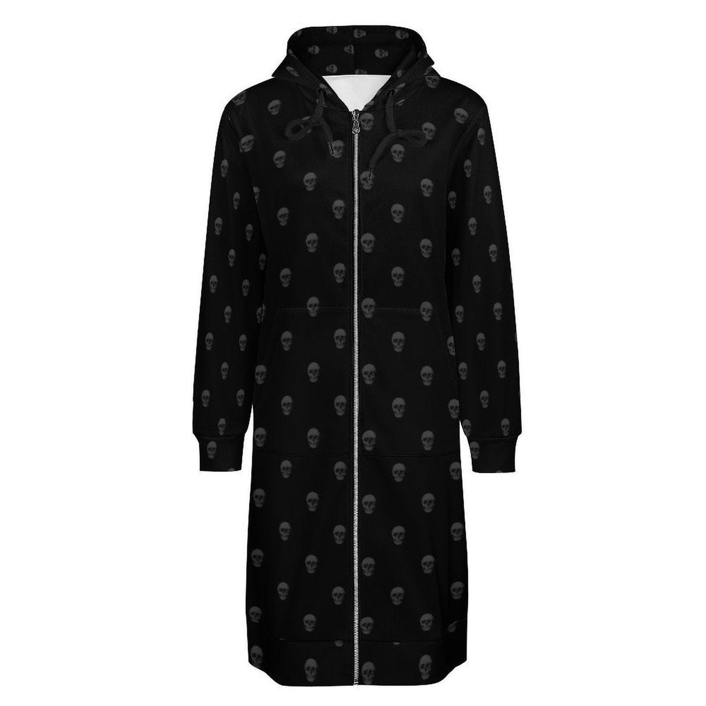Minimal Skull Print Longline Zip Swaetshirt Dress