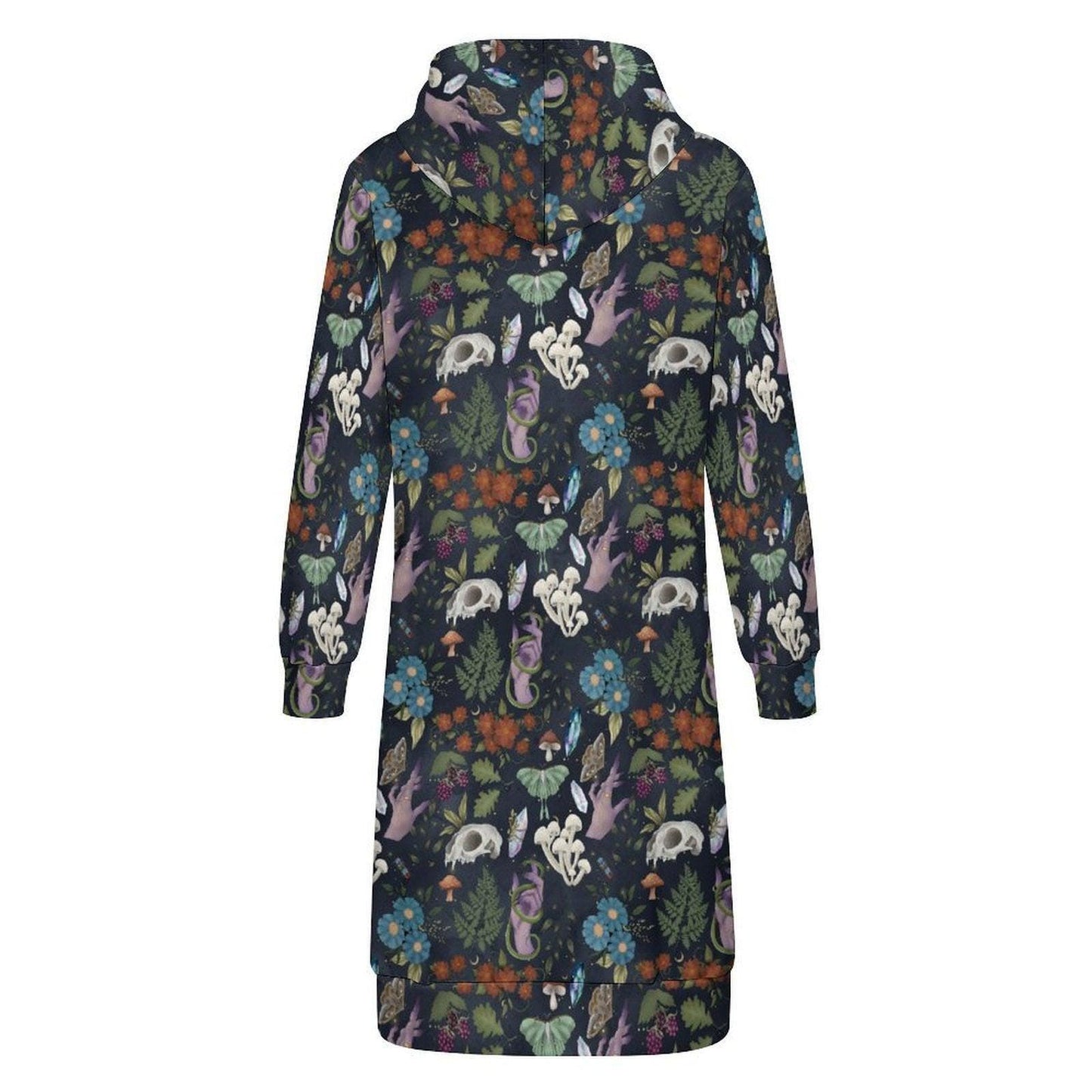 Forest Skull and Snake Print Long Zip Hoodie Coat