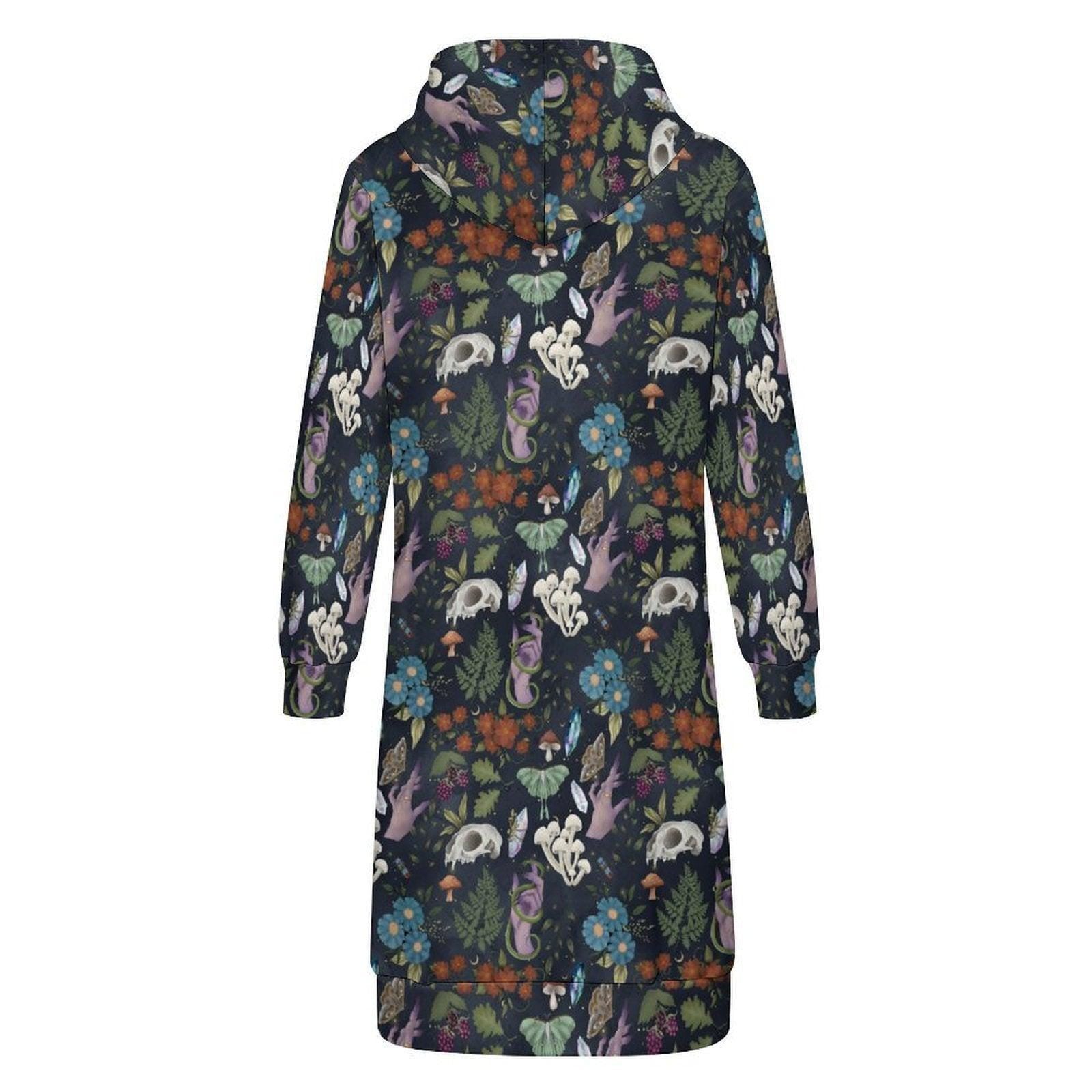 Forest Skull and Snake Print Long Zip Hoodie Coat