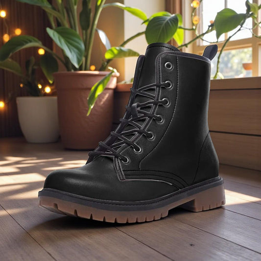 Black combat boots, lace-up ankle boots for women, chunky lug sole biker boots, street style, grunge, vegan leather