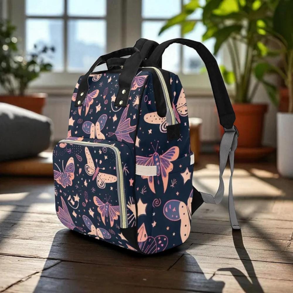 Butterfly Backpack, Celestial Moth Bag, Moon Star Diaper Backpack