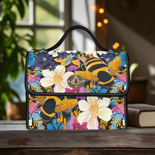 Retro floral bumblebee crossbody bag, cottagecore wildflower purse, colorful garden accessory