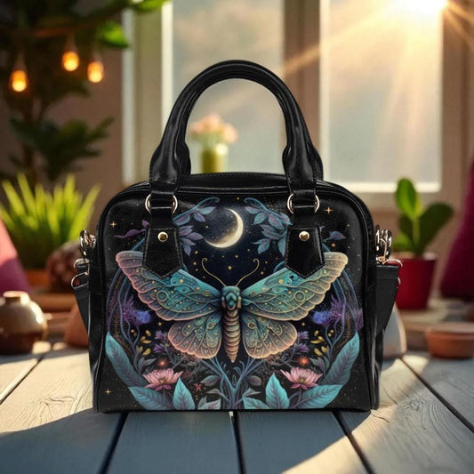 Celestial moth moon handbag, witchy astrology crossbody bag, mystical travel tote, enchanted everyday purse