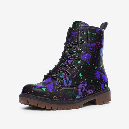 Cosmic Mushroom Combat Boots, Celestial Platform Shoes, Festival Footwear