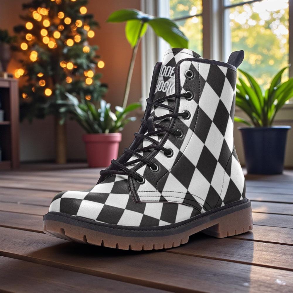 Checkered Vegan Leather Combat Boots