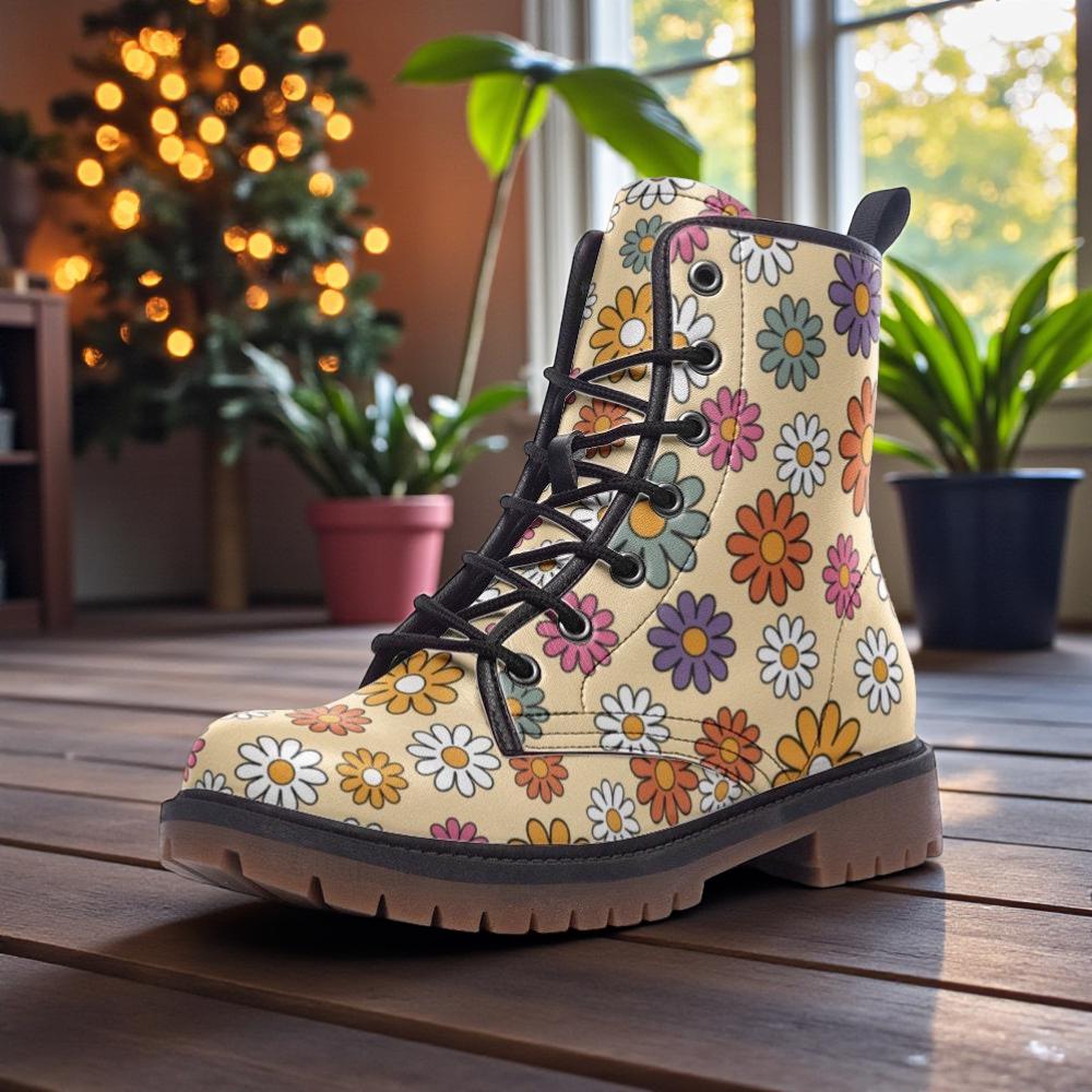Retro Floral Combat Boots