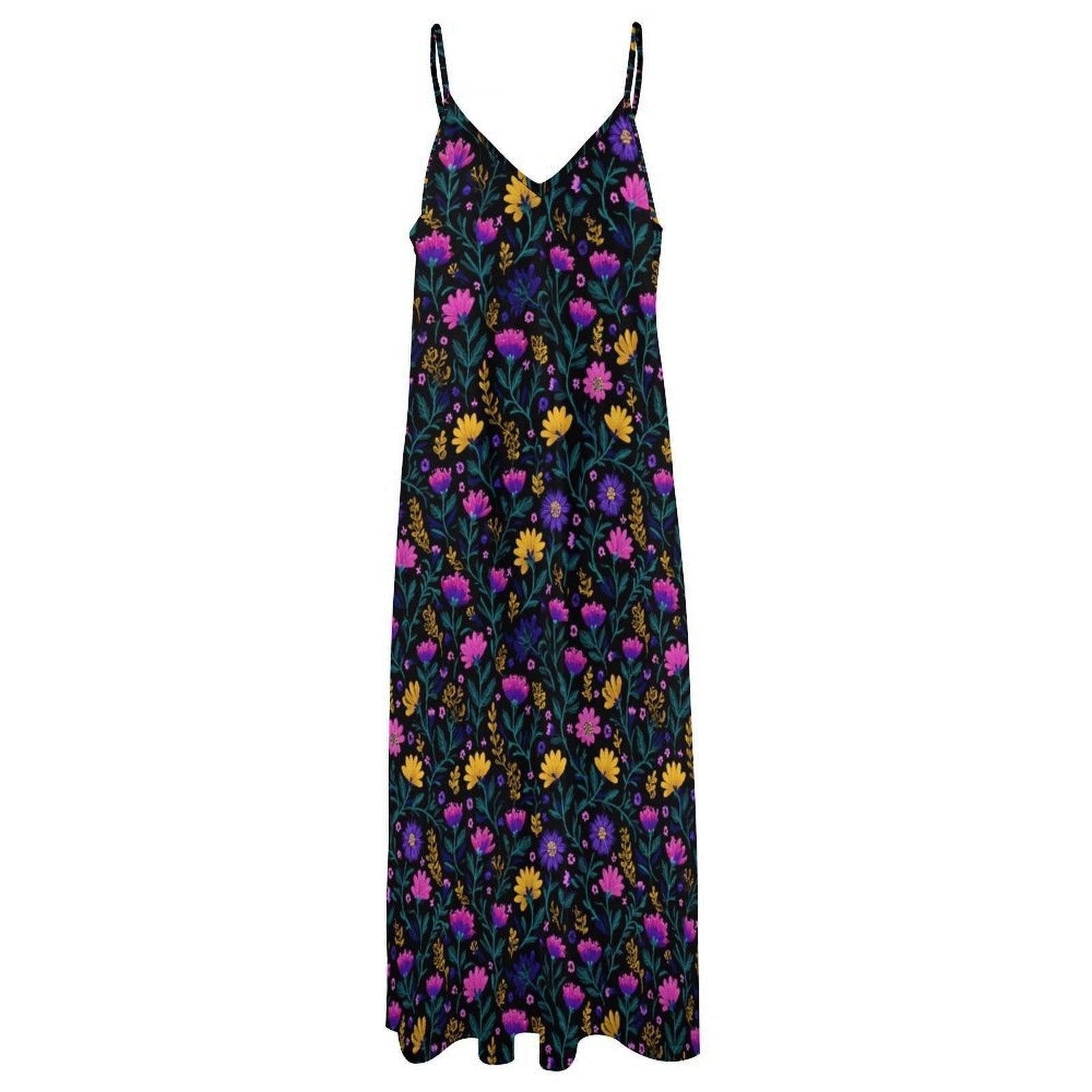 Wildflower Maxi Dress, Garden Party Sundress, Boho Meadow Slip Dress for Women