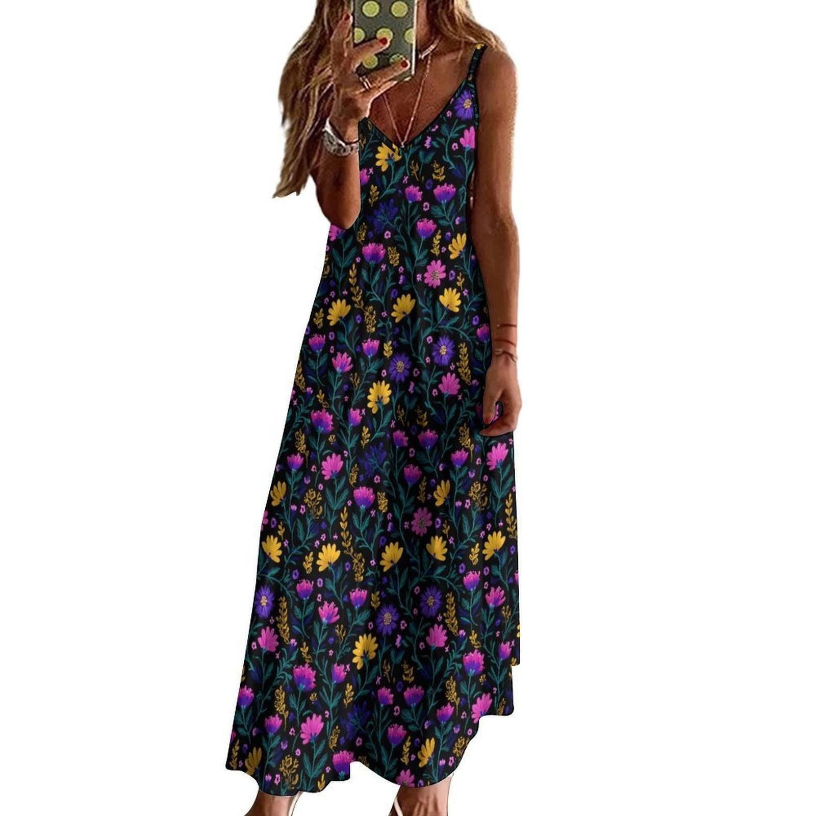 Wildflower Maxi Dress, Garden Party Sundress, Boho Meadow Slip Dress for Women