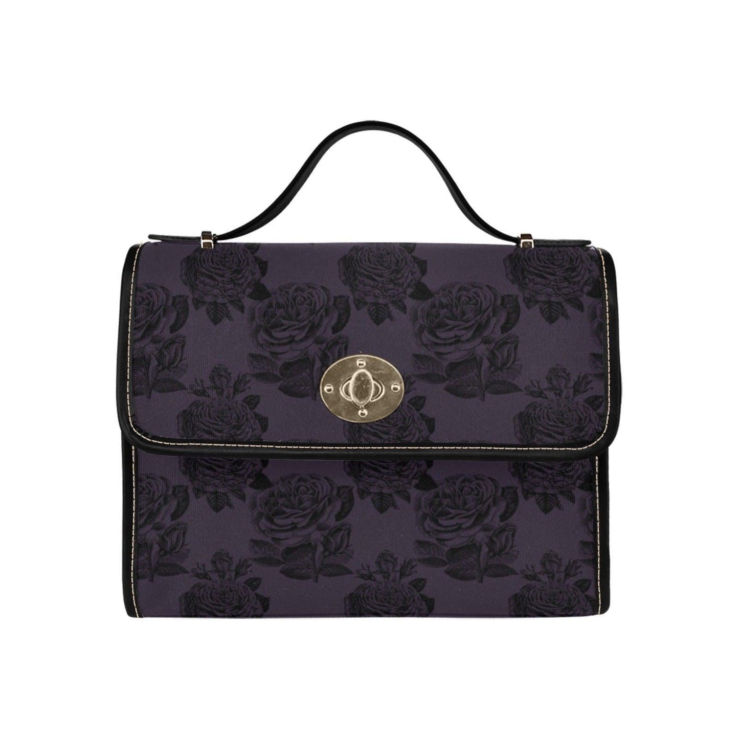 Dark Floral Handbag, Purple Rose Top Handle Purse, Victorian Satchel Bag