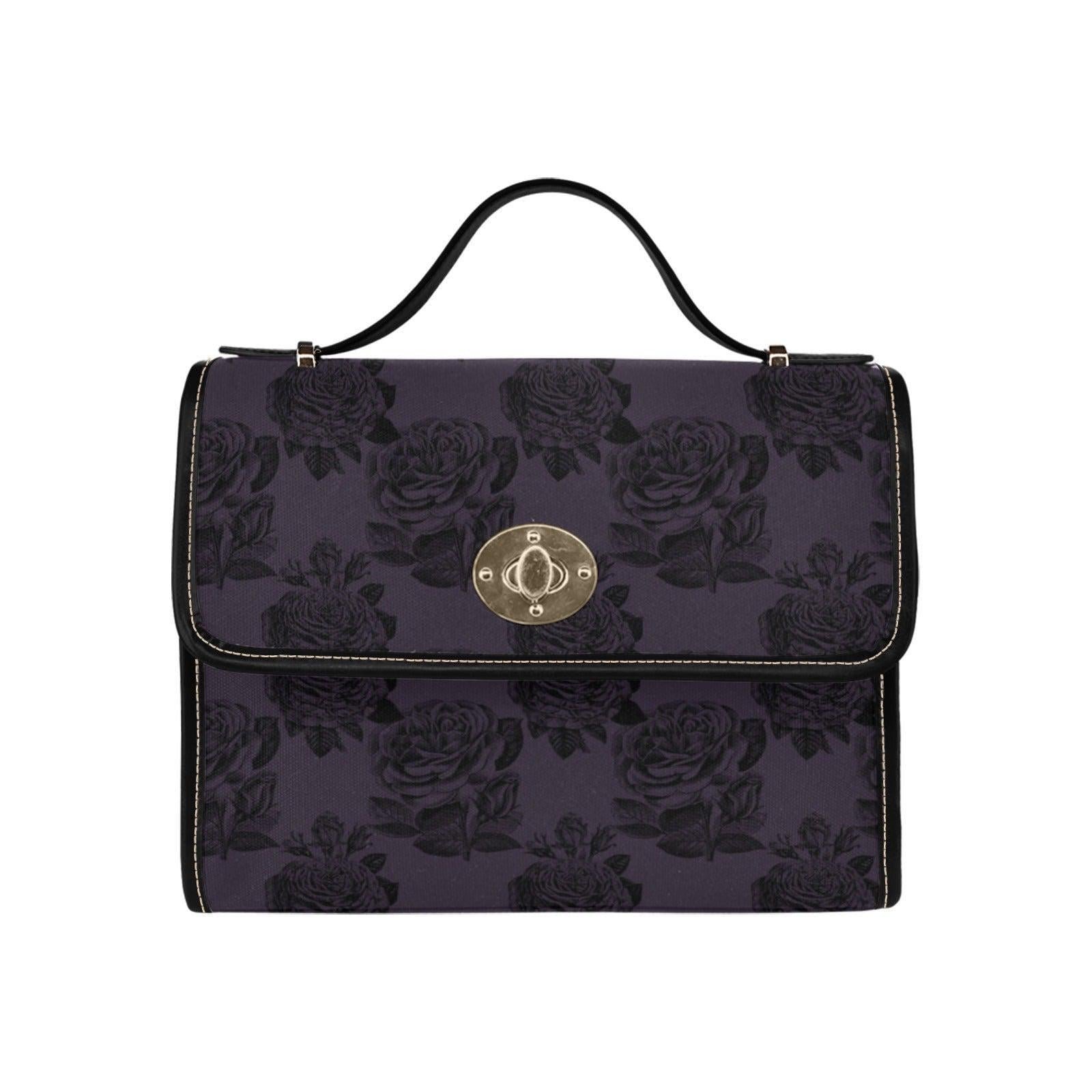 Dark Floral Handbag, Purple Rose Top Handle Purse, Victorian Satchel Bag