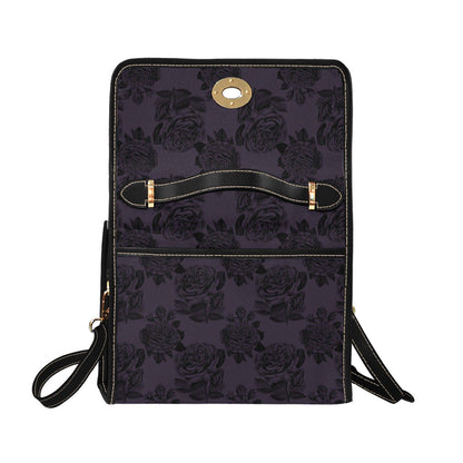 Dark Floral Handbag, Purple Rose Top Handle Purse, Victorian Satchel Bag