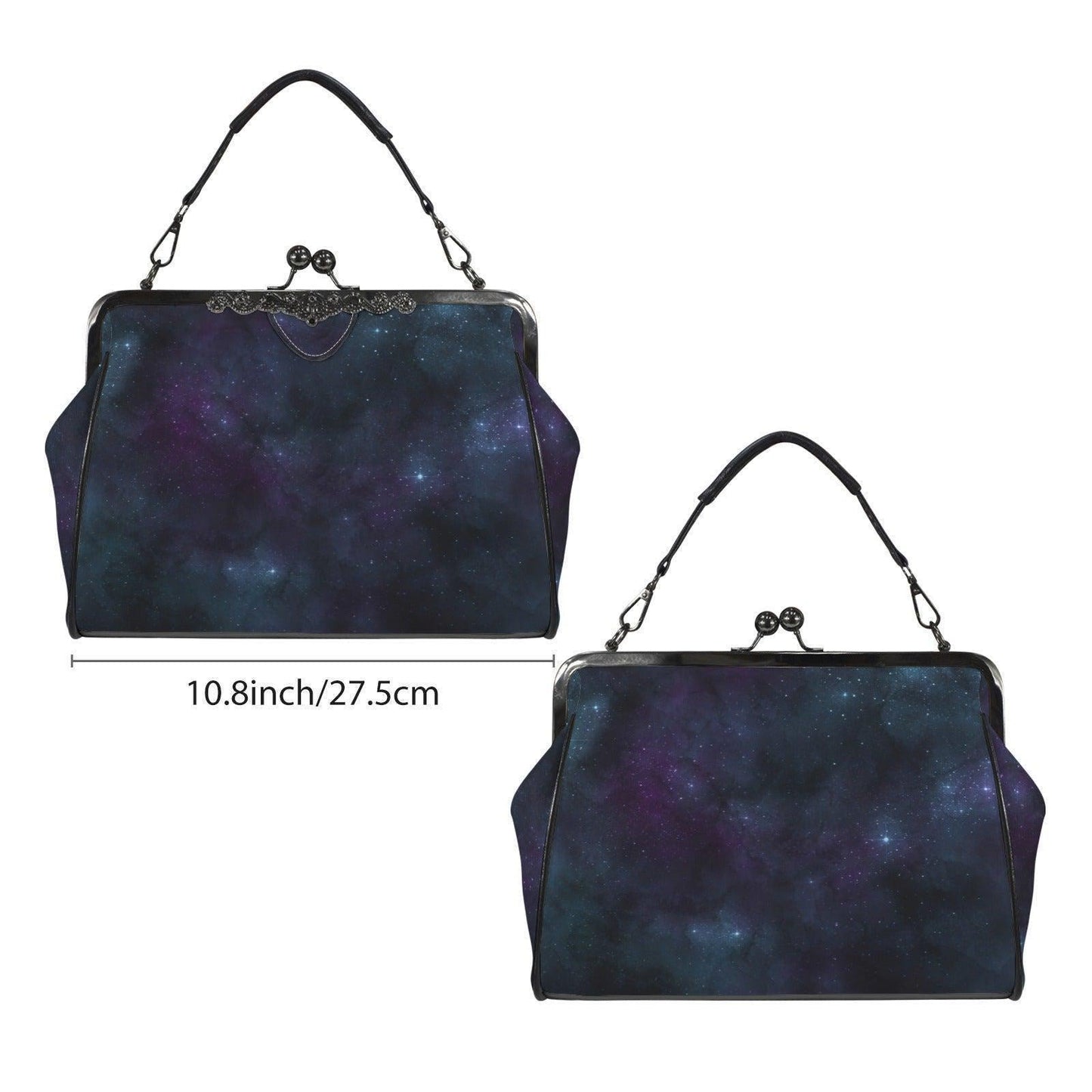 Celestial Galaxy Kisslock Handbag, Nebula Frame Purse, Starry Night Top Handle Bag, Cosmic Print Crossbody Evening Purse