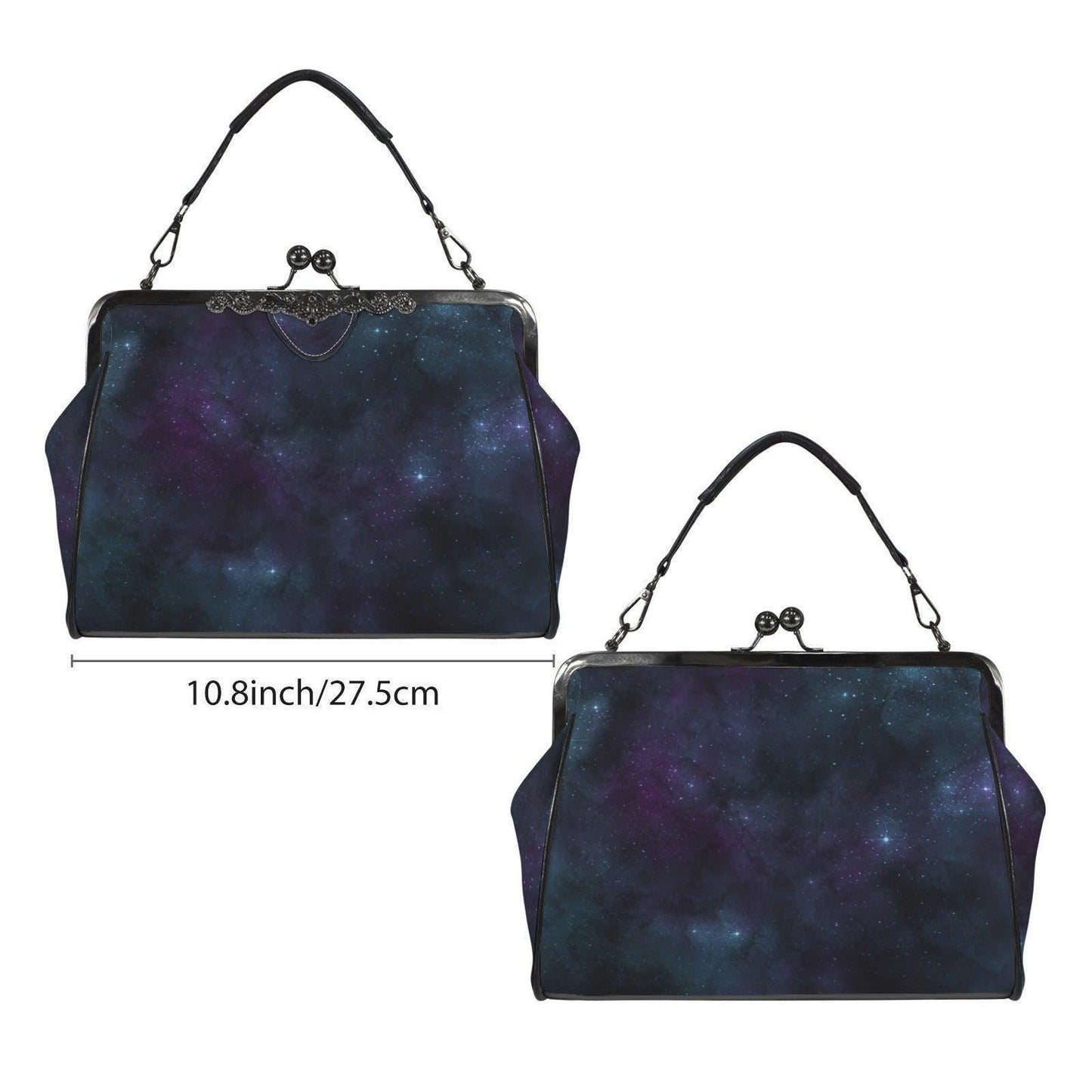 Celestial Galaxy Kisslock Handbag, Nebula Frame Purse, Starry Night Top Handle Bag