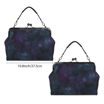 Celestial Galaxy Kisslock Handbag, Nebula Frame Purse, Starry Night Top Handle Bag