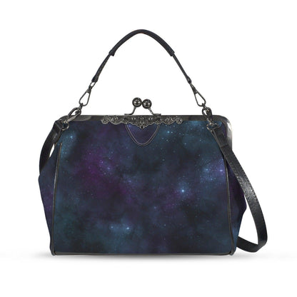 Celestial Galaxy Kisslock Handbag, Nebula Frame Purse, Starry Night Top Handle Bag