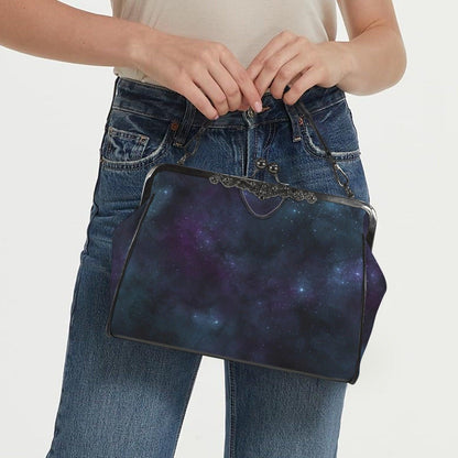 Celestial Galaxy Kisslock Handbag, Nebula Frame Purse, Starry Night Top Handle Bag