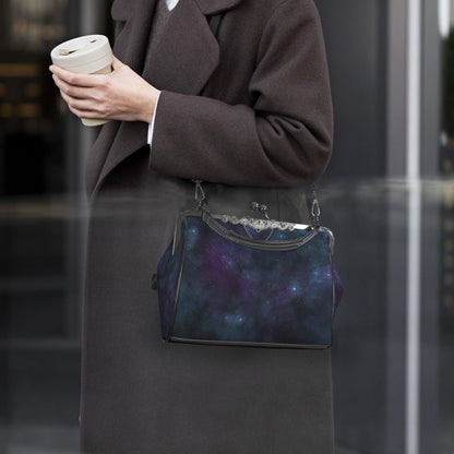 Celestial Galaxy Kisslock Handbag, Nebula Frame Purse, Starry Night Top Handle Bag