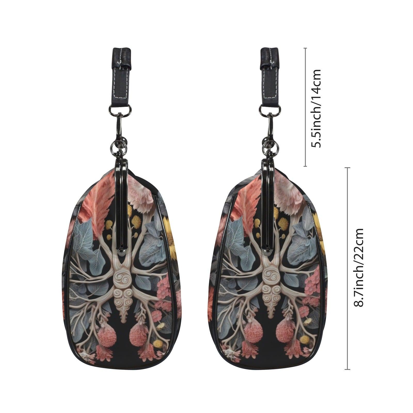 Botanical anatomy purse, dark floral kisslock bag, vintage frame handbag, witchy top handle, statement evening shoulder bag