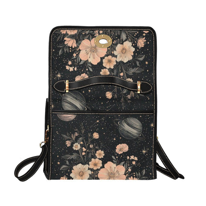 Celestial Floral Handbag, Planet Print Top Handle Purse, Dark Academia Satchel Bag