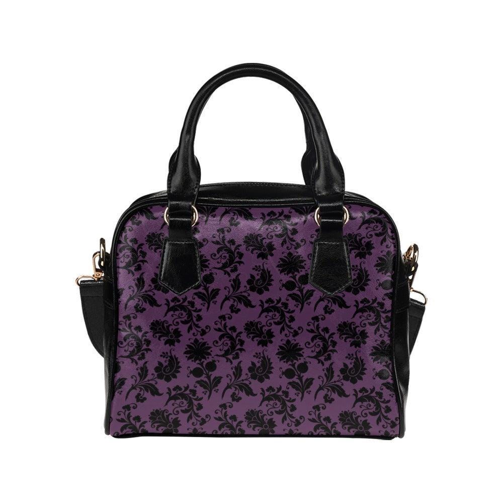 Purple Damask Purse, Victorian Top Handle Bag, Baroque Gothic Handbag