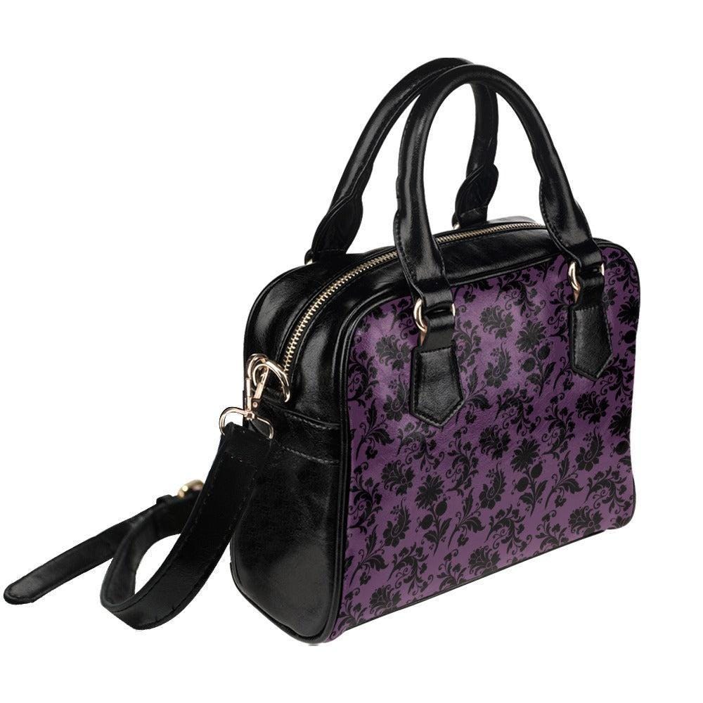 Purple Damask Purse, Victorian Top Handle Bag, Baroque Gothic Handbag