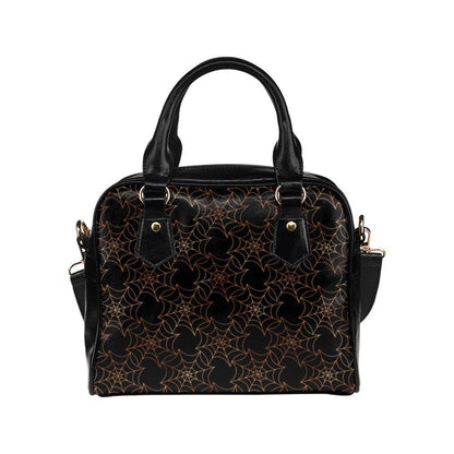 Spiderweb Handbag, Halloween Satchel Purse, Black Bowler Bag with Crossbody Strap