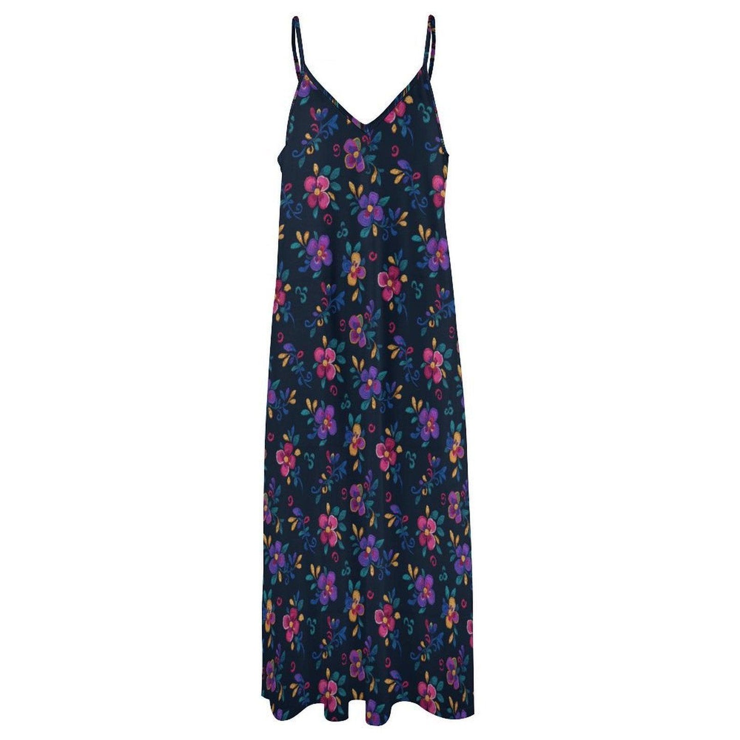 Folk Floral Maxi Dress, Boho Cami Sundress, Colorful Cottagecore Summer Dress