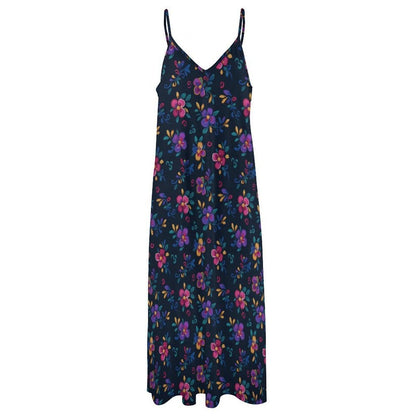Folk Floral Maxi Dress, Boho Cami Sundress, Colorful Cottagecore Summer Dress