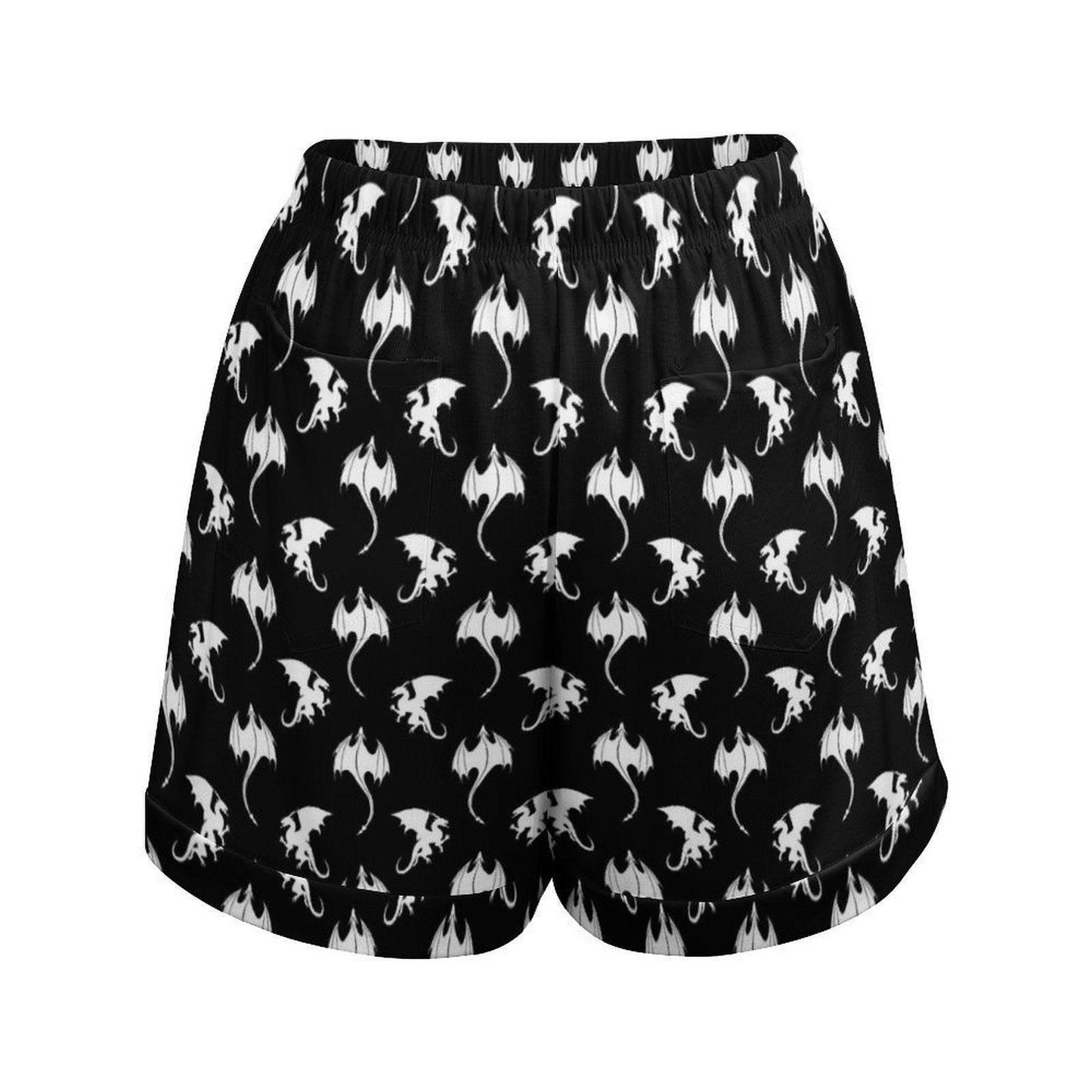 Bat Print Lounge Shorts with Pockets, Halloween Pajama Bottoms, Spooky Sleep Shorts