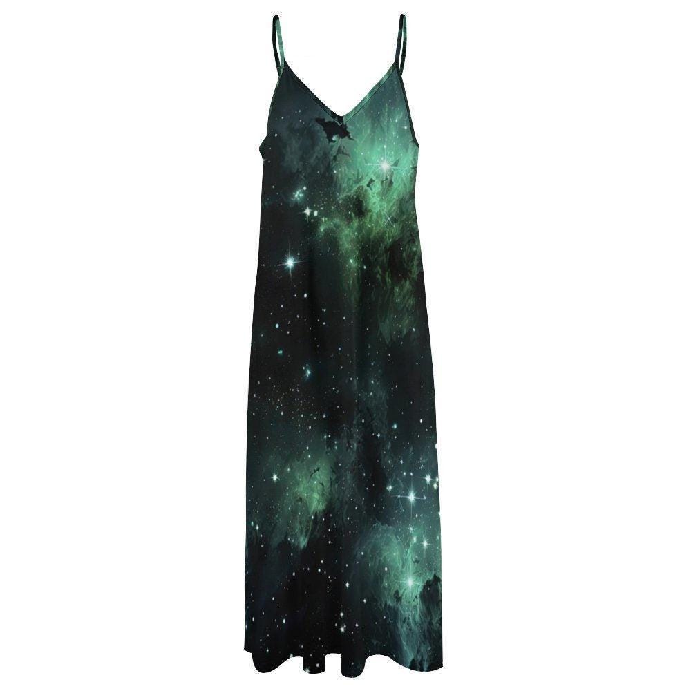 Galaxy Maxi Dress, Celestial Sundress, Starry Slip Dress