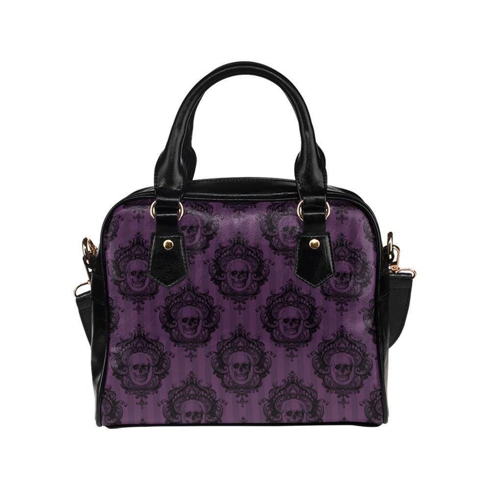Gothic Skull Satchel, Purple Victorian Purse, Ornate Alternative Crossbody Bag