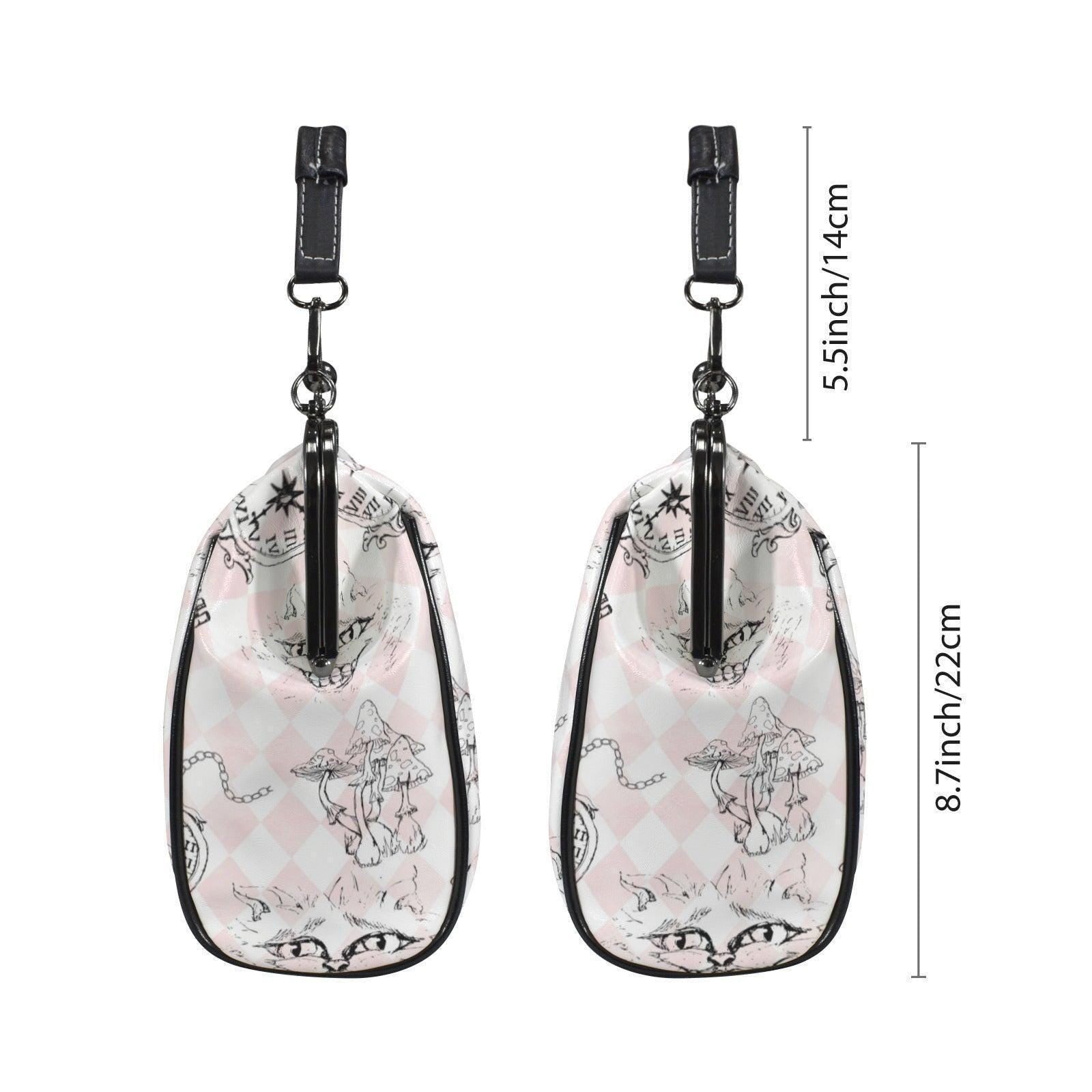 Kiss Lock Cat Handbag, Pastel Gothic Purse, Pink Harlequin Top Handle Bag