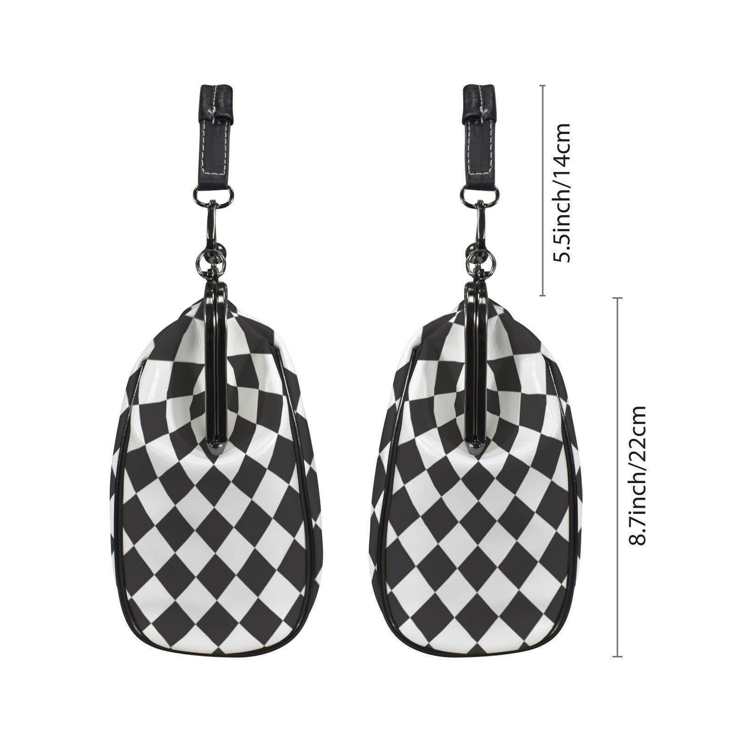 Harlequin Diamond Kisslock Handbag, Black White Frame Purse, Retro Wonderland Top Handle Bag