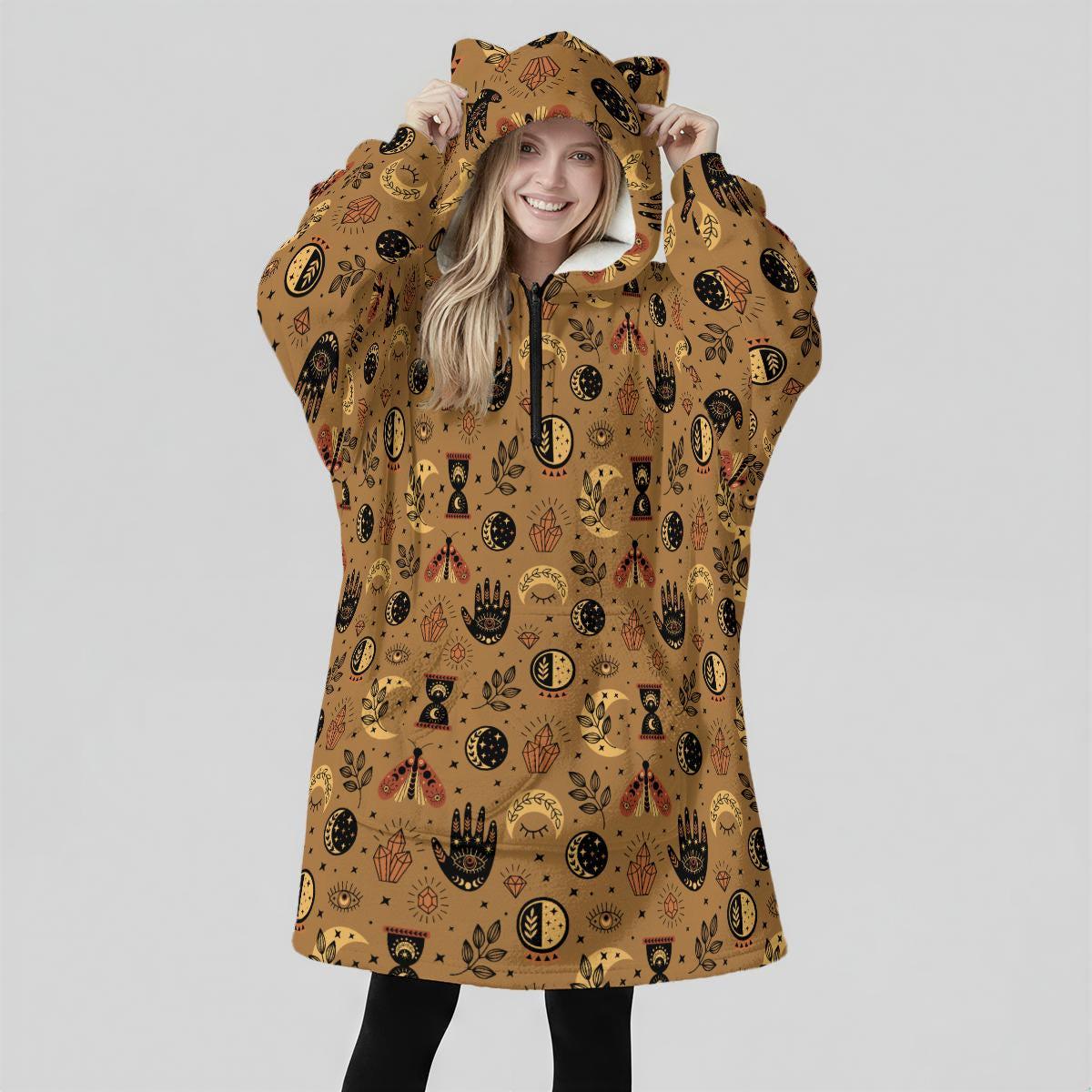 Oversized Cat Ear Hoodie, Boho Mystic Loungewear, Cozy Sherpa Zip Hoodie