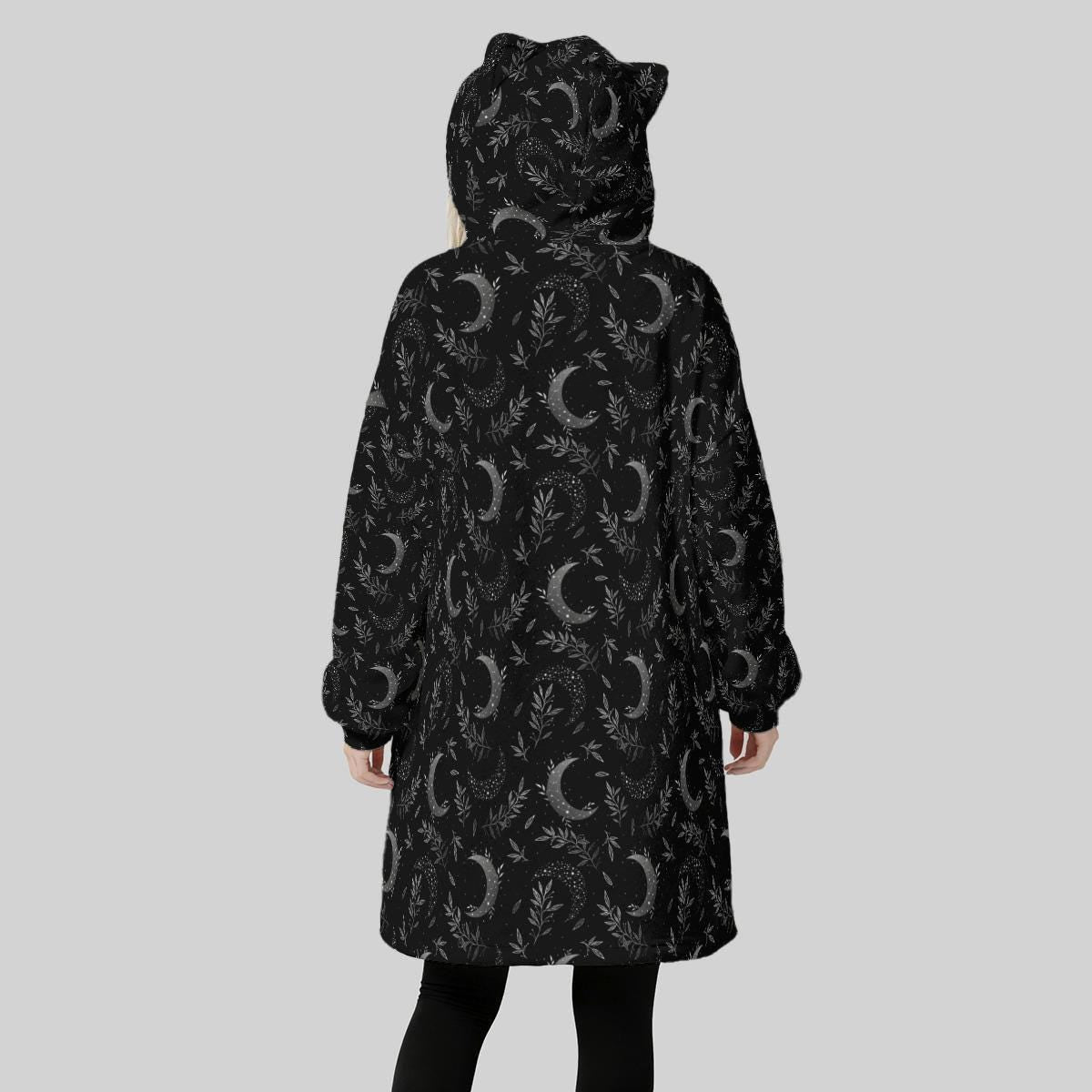 Moon Phase Cat Ear Hooded Wearable Blanket Hoodie