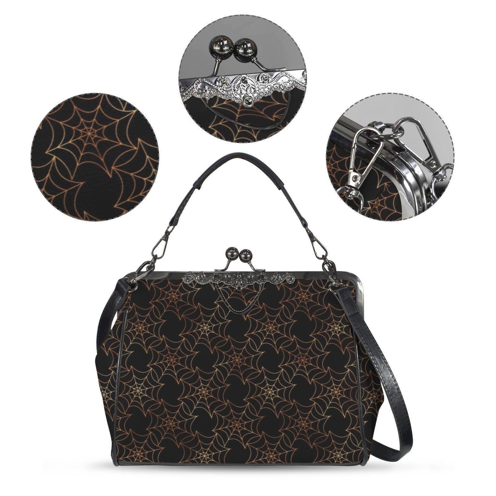 Spiderweb Kiss Lock Bag Vintage Frame Handbag Halloween Shoulder Purse