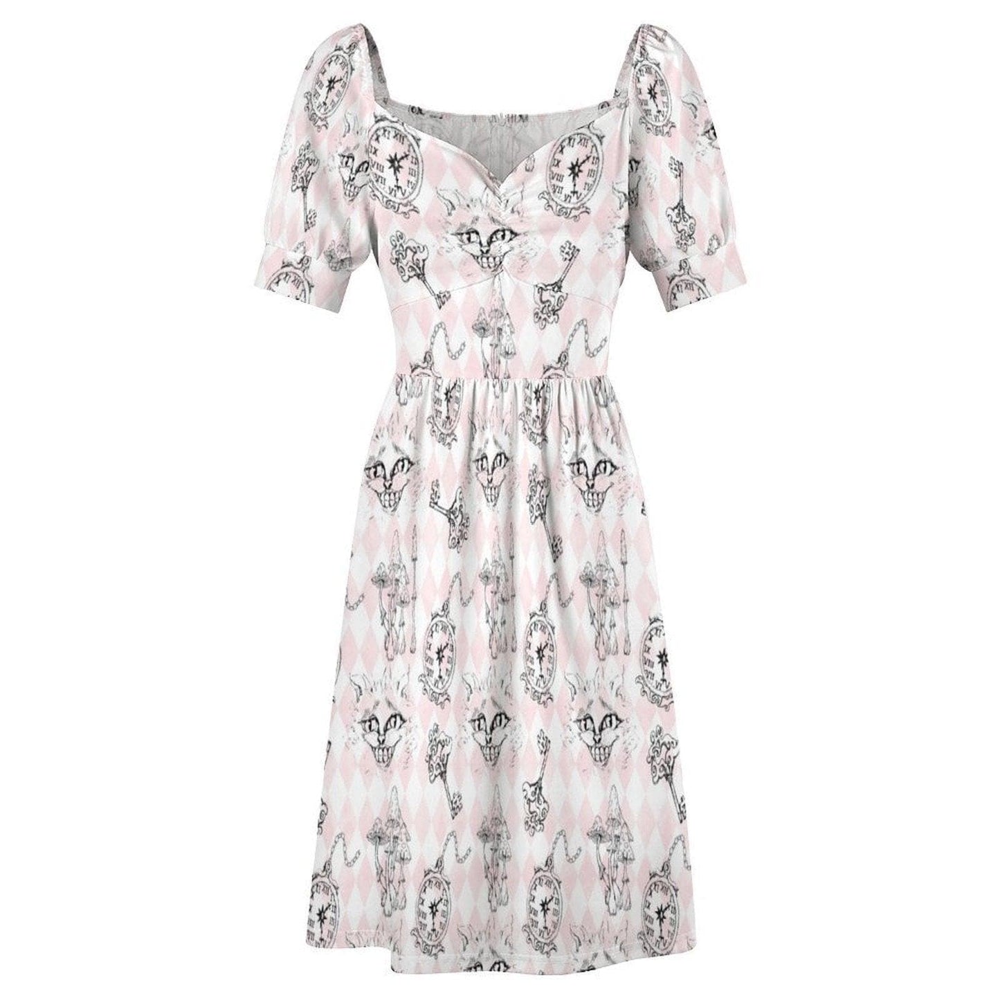 Alice Inspired Midi Dress, Wonderlands Queen of Hearts Tea Party Dress, Storybook Puff Sleeve Fantasy Dress