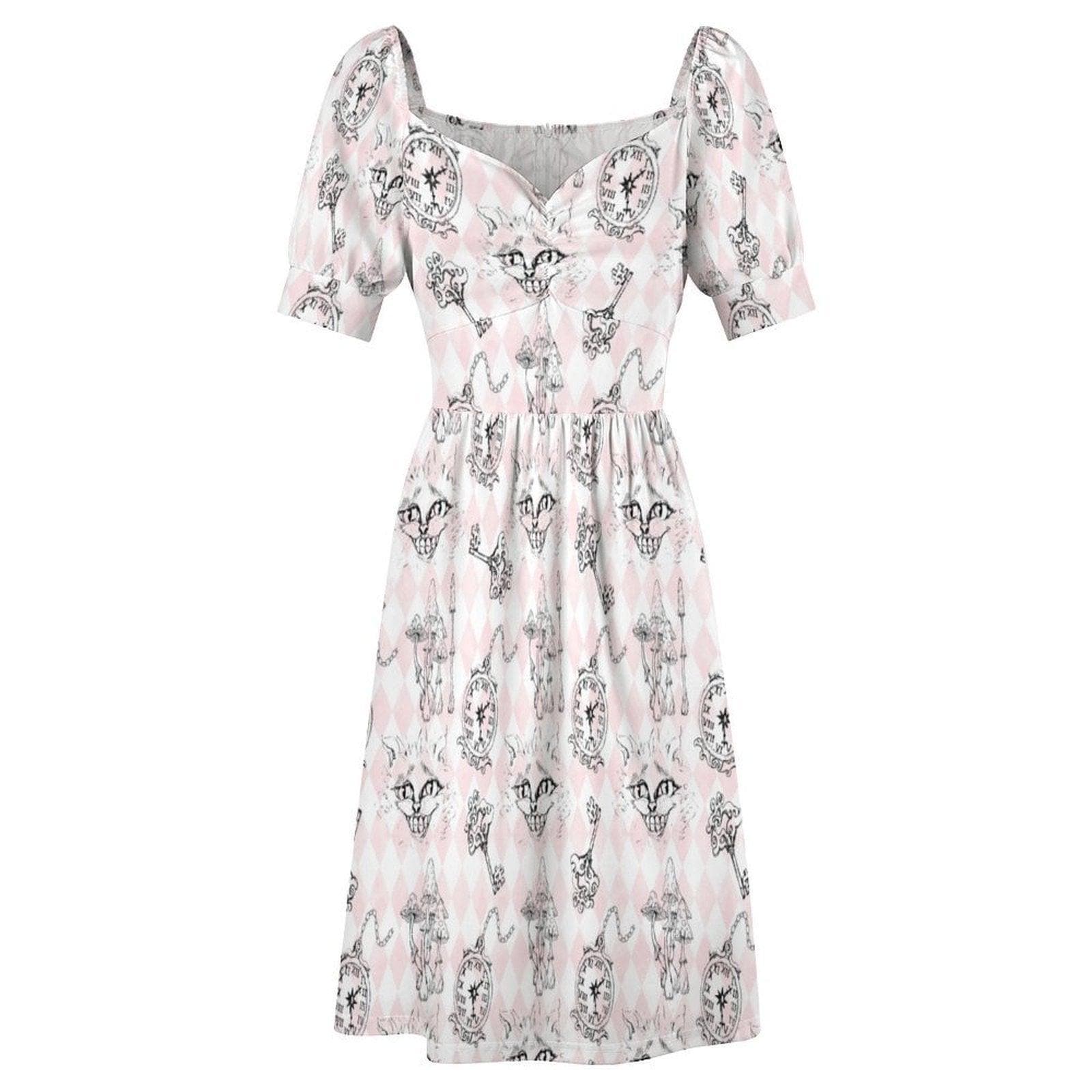 Alice Inspired Midi Dress, Wonderlands Queen of Hearts Tea Party Dress, Storybook Puff Sleeve Fantasy Dress