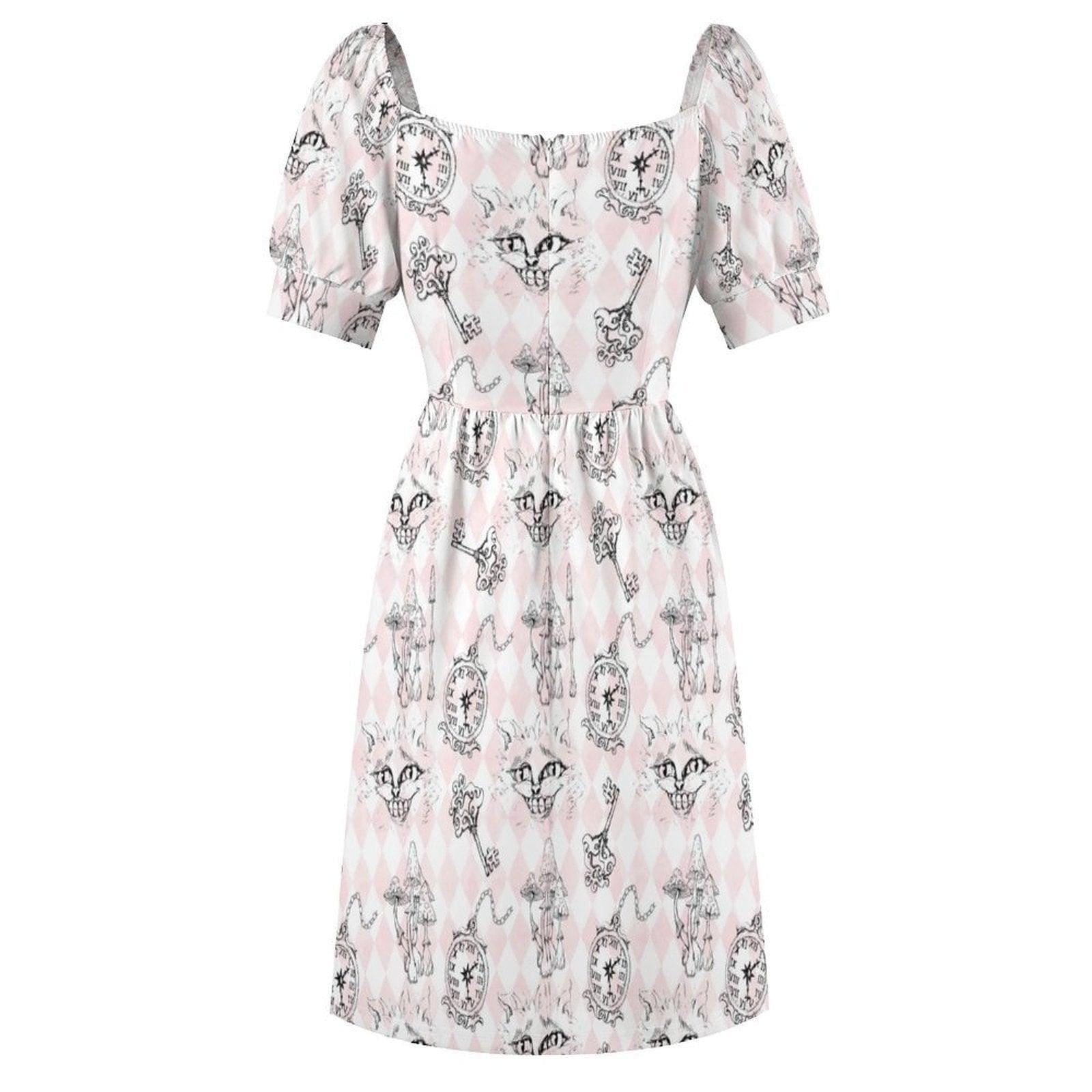 Alice Inspired Midi Dress, Wonderlands Queen of Hearts Tea Party Dress, Storybook Puff Sleeve Fantasy Dress