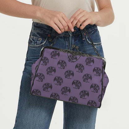 Dragon Kiss Lock Bag Purple Fantasy Handbag Statement Shoulder Purse